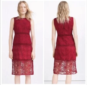 NEW ZARA Small Embroidered Midi Lace Crochet Sheath Dress Sleeveless RED - Picture 1 of 12