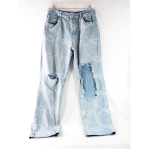 ADIKA Chains Womens Distress Light Wash Jeans Button Fly High Rise size Large - Picture 1 of 10
