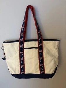 Joe Boxer Canvas Shoulder Tote American Flag Patriotic Details Zipper Charms - Picture 1 of 5