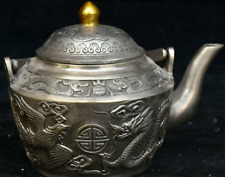 6" Antique Chinese Silver Dragon Phoenix Wine Tea Pot Flagon Teapot Stoup Statue