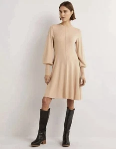 BODEN Cuff Detail Knitted Mini Dress Wool Cashmere Blend Beige - STUNNING -14R - Picture 1 of 8
