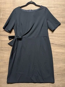 Women's Size 14 Black Dress Faux Tie Side Short Sleeve Work Office Party Funeral - Picture 1 of 7