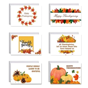Set of 6 Happy Thanksgiving Day Cards for w/ Envelopes Sticker Pumpkin Greeting - Picture 1 of 7