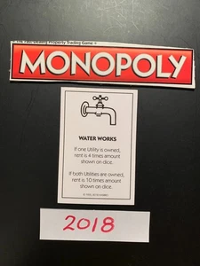 Monopoly  2018  WATER WORKS    Title Deed Card  Replacement Card  HASBRO - Picture 1 of 4