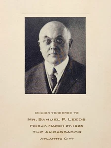 1925 Atlantic City, NJ Botschafter Samuel P. Leeds Abendessen Programm & Menü - Bild 1 von 8