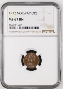 1972 Norway 1 Øre - NGC MS 67 BN - Picture 1 of 2