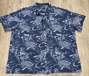 Polo Ralph Lauren Shirt Mens XXL 2XL Loop Collar Linen Blend Blue Koi Fish AOP  - Picture 1 of 6