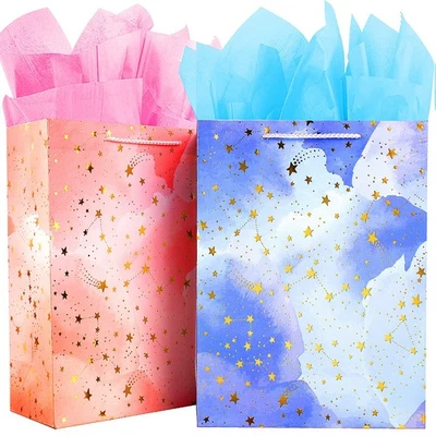 New BLESZSING Gift Bag Birthday Large Bags Set Included 2 Pack Paper with Tissue - Image 1 of 4