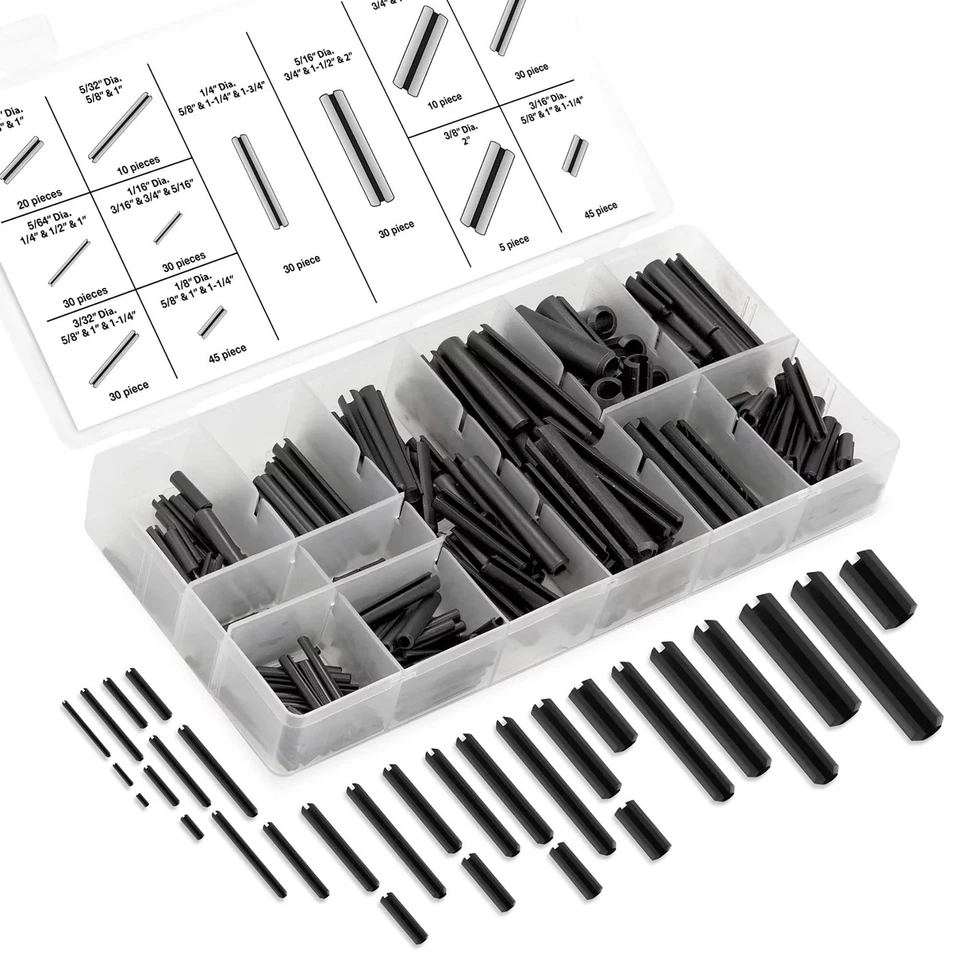 Neiko 50412A Roll Pin Assortment Set With Storage Case 315 Pieces | Spring Steel