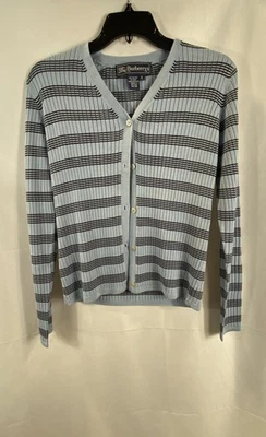 Burberrys Mujer Azul Rayas Seda Botón Cárdigan Blusa Camisa S Foto 1 de 3