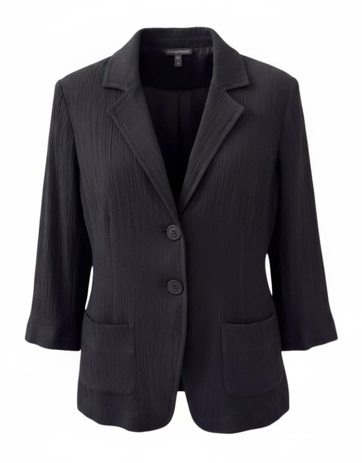 Blazer Eileen Fisher Negro Seda Relajada Arrugada Manga 3/4 Talla Mediana Foto 1 de 4