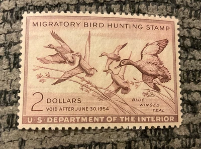 1953 $2 Federal duck hunting stamp RW 20 Blue Winged Teal Mint Never Hinged - Image 1 of 2