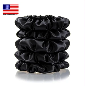 Schwarze Satin Scrunchies für Frauen Seide Scrunchies für Haare Schlaf Haargummis kein Dam - Bild 1 von 8