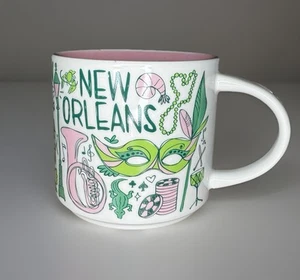 Starbucks Been There Series 14oz Coffee Mug New Orleans Green Pink Across Globe - Picture 1 of 5