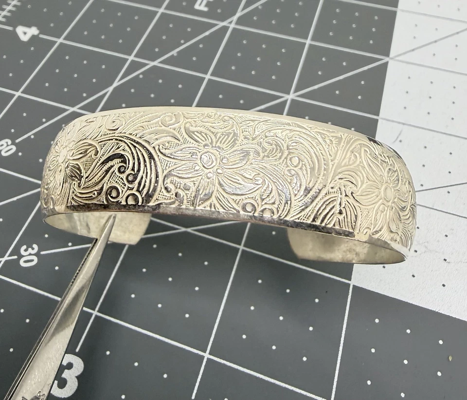 Vintage signiertes BEAU Sterlingsilber floral geätzt Armreif Armband flexibel neuwertig! - Bild 1 von 4