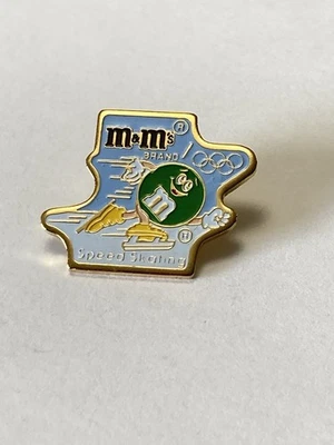 Vintage M&M Brand Albertville Olympic Games Speed Skating Enamel Pin Green Skate - Image 1 of 4