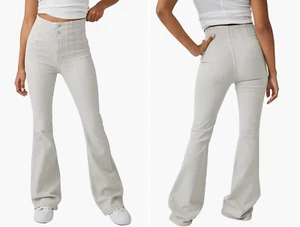 NEW 30 We The Free People Jayde Flare Jeans High Rise Stretch Denim Light Gray - Picture 1 of 9