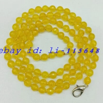 Fashion Delicate 8mm Yellow Faceted Topaz Round Gemstone Bead Necklace 20" Gift - Image 1 of 4