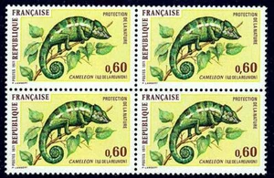 👉 France 1971 CHAMELION / ANIMALS block of 4 SC#1321 MNH LIZARD, REPTILES - Picture 1 of 1