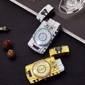 Orologio 2 pz Accendisigari al quarzo 2 Pz Metal Antivento Torcia Getto Gas Butano - Foto 1 di 15