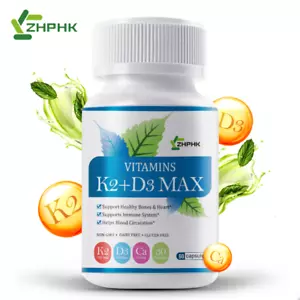 ZHPHK VITAMINA D3 5000 K2 MK-7 Vit Sistema Inmunológico Huesos Apoyo Con Pimienta Negra - Imagen 1 de 8