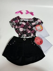 Build A Bear Outfit Black Skirt Flower Top NWT Bows Pink - Bild 1 von 9