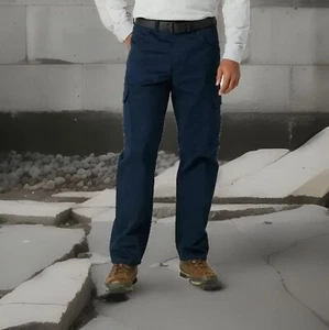 Men's Wrangler Workwear 42x30 Blue Dark Sapphire Cargo 7 Pocket Pants Relaxed - Picture 1 of 7