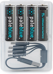 USB Rechargeable AA Batteries by Pale Blue, Lithium Ion 1.5V 1700 Mah, Charges 1