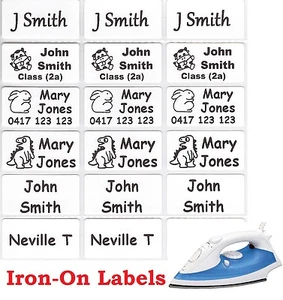 Medium White, Coloured Iron On Personalised Name Clothing Labels / Tags 30*15mm - Picture 1 of 25