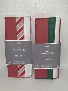 Hallmark Tissue Paper 48-sheet: Christmas Red Green Snow Blue Stripes White - Picture 1 of 3