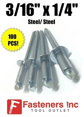 BRIGHTON (QTY 100) POP Rivets ALL Steel 6-4 3/16" x 1/4" Grip Range Zinc Plated