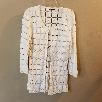 Cárdigan para mujer Dolce Cabo blanco ganchillo manga larga botón delantero pequeño-mediano Foto 1 de 4