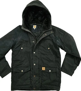*HOT Men's CARHARTT TRAPPER PARKA 6 Pockets FUR HOODED LINED BLACK COAT Jacket L - Picture 1 of 16