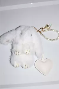 NEW! White Lot of 4 Purse/Bag Charms Bunny Lulx, Pearl Loop & Strawberry & Heart - Picture 1 of 4