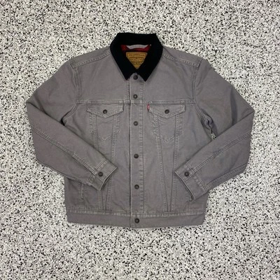 Chaqueta de Camionero Levis Denim Stock Etiqueta de Muestra Talla Mediana Cuello Pana Gris Foto 1 de 4