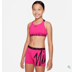 Nike - Girl's Script Logo Crossback Sport Bikini & Short Set (Pink Prime) - Picture 1 of 4