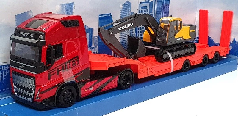Burago 1/43 Scale 18-32312 - Volvo FH16 Truck & Volvo Excavator - Red - Image 1 of 4