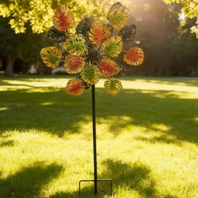 Metal Yard Decor Sunflower Windmill Dual-sided Design Continuous Rotation - Image 1 of 4