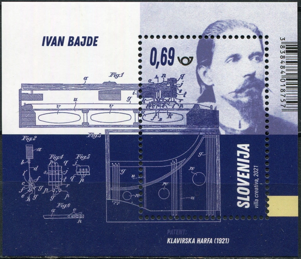 Eslovenia 2021. Ivan Bajde, inventor del arpa de piano (MNH OG **) S/Hoja Foto 1 de 1