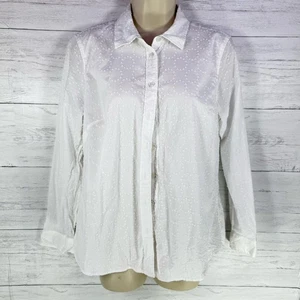 Talbots medium white swiss dot women button up blouse cottage capsule career  - Picture 1 of 7