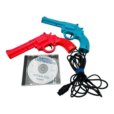 Lethal Enforcers Sega CD Game In Case With Blue & Red Revolvers TESTED - Image 1 of 4