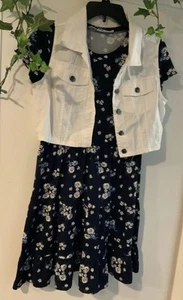 Girl’s Stretchy Blue Daisy Polyester Sundress Wedding w/ White Jacket Size 16 - Picture 1 of 10