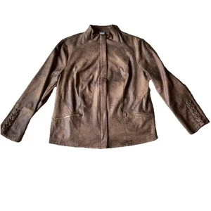 Chico’s Wildlederimitat braun Motorradjacke Damen 2 (Größe 12 L) klassische Reißverschlusstaschen - Bild 1 von 7