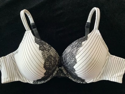 Sujetador Lane Bryant Cacique 44B Rayas Blancas y Negras con Encaje Suave Boost Plunge NUEVO Foto 1 de 4