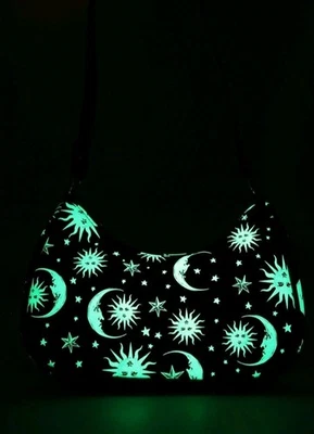 NEW Celestial Stars Moon & Suns  Glow-In-The-Dark Shoulder Purse Bag Whimsigoth - Image 1 of 4