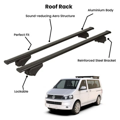 2 piezas barras transversales negras para furgoneta VOLKSWAGEN T5 CARAVELLE 2003-2015 Foto 1 de 4