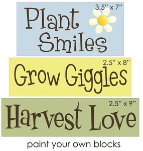 Plant Smiles Grow Riggle Juego de 3 plantillas Cosecha Amor Hágalo usted mismo Block Signs Joanie - Imagen 1 de 4