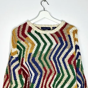 Vintage Northern Isles Sweater Adult L Zig Zag Multi Color Hand Knit Mens 90’s - Picture 1 of 7