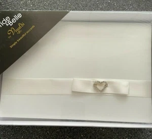 WEDDING GUEST BOOK ivory satin bow crystal heart charm ivory cream bridal white - Picture 1 of 4