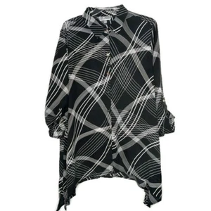 Blusa donna asimmetrica JM Collection taglia large bottoni davanti manica 3/4 nera - Foto 1 di 11